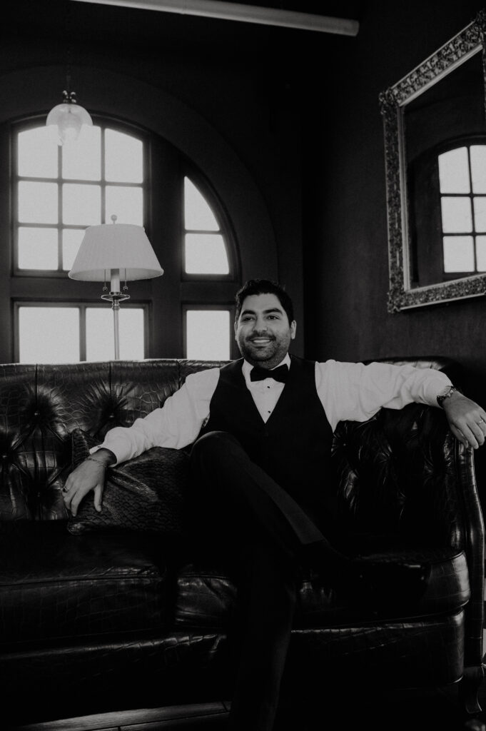 b&w picture of the groom