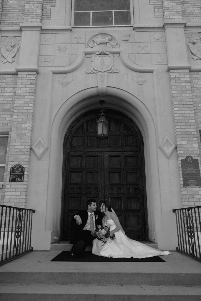 bride and groom at the cathedral 