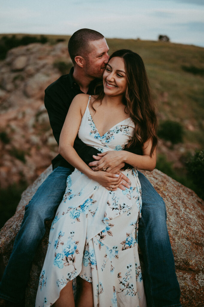 couple hugging at their engagement session 